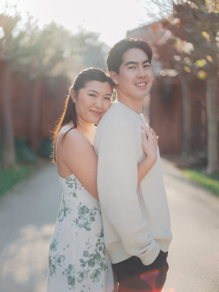 A couple doing their engagement photos at Filoli Gardens in Woodside, CA.